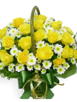 20 yellow roses+seasonal flower+green material