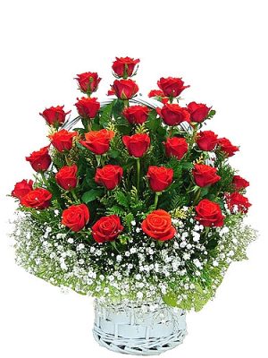 red rose mist flower basket