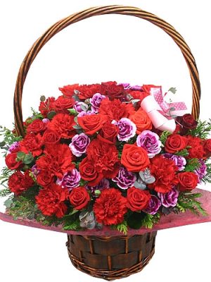 rose carnation mixed flower basket