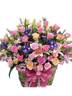 mixed rose flower basket