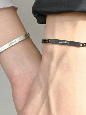 Recommended for couples 💕 Slim initial free engraving bracelet ✨