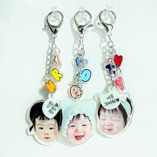Double sided child face dog acrylic goods initial keyring production