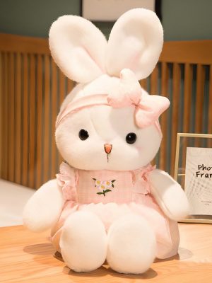 Cutie Bean Soft and Cute Ribbon Bunny Plush Doll, Cutie Pink