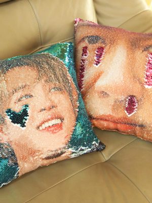 sequin cushion cover custom photo photo face reverse