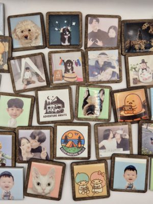 Photo Tile Magnet 1+1 ⭐ Wood Frame & Stationery Engraving Service ✍️