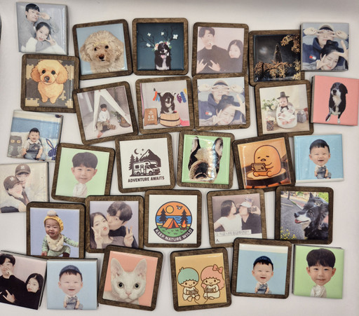 Photo Tile Magnet 1+1 ⭐ Wood Frame & Stationery Engraving Service ✍️