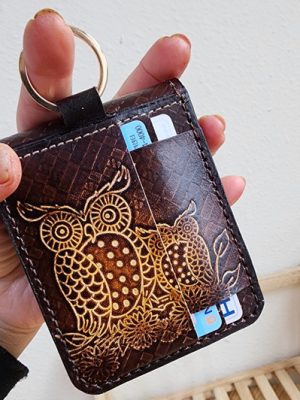 Handmade Flip Case, Owl Card, 2 Slot, Initials Engraved, Galaxy