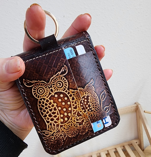 Handmade Flip Case, Owl Card, 2 Slot, Initials Engraved, Galaxy
