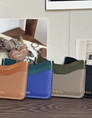 Handmade Slim Card Wallet Natural Leather 4 Pockets Free Initial Engraving