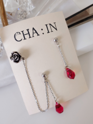 🌹 Rose ear cuff chain crystal set