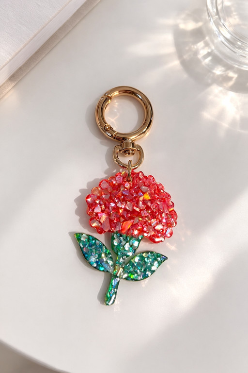Unfading carnation mother-of-pearl flower keyring