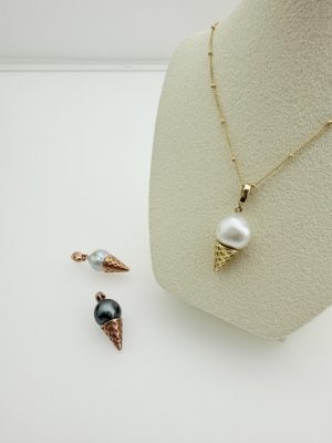 Limited quantity) 14K South Sea Pearl Ice Cream Pendant Necklace